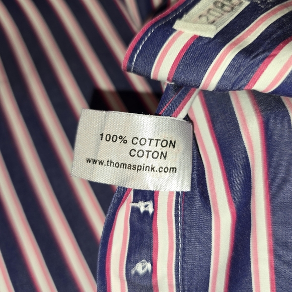 Thomas Pink Purple & Pink Striped Slim Fit Button-Up Dress Shirt Men's Size 16 - Picture 7 of 9